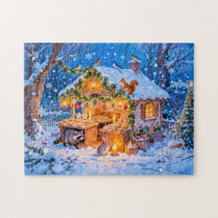 Puzzle Maison en pain d'épices dans la neige