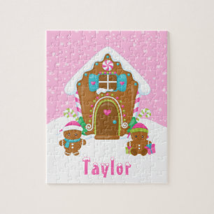 Puzzle Maison en pain d'épices de Noël rose vif