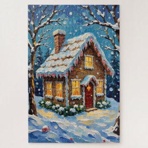 Puzzle Maison en pain d'épices vintage dans un hiver ench