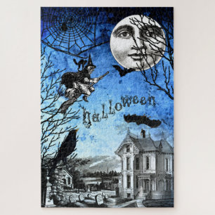 Puzzle Maison et sorcière Vintage éffrayante sur Broomsti