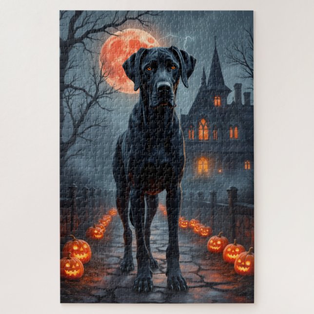 Puzzle Maison hantée de Grand Danois Art Halloween (Vertical)