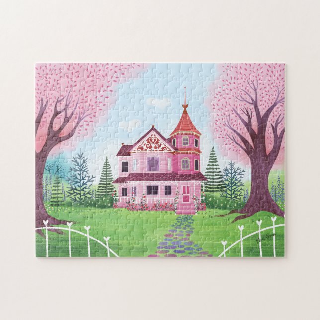 Puzzle Maison victorienne rose & Fleur de cerisier (Horizontal)