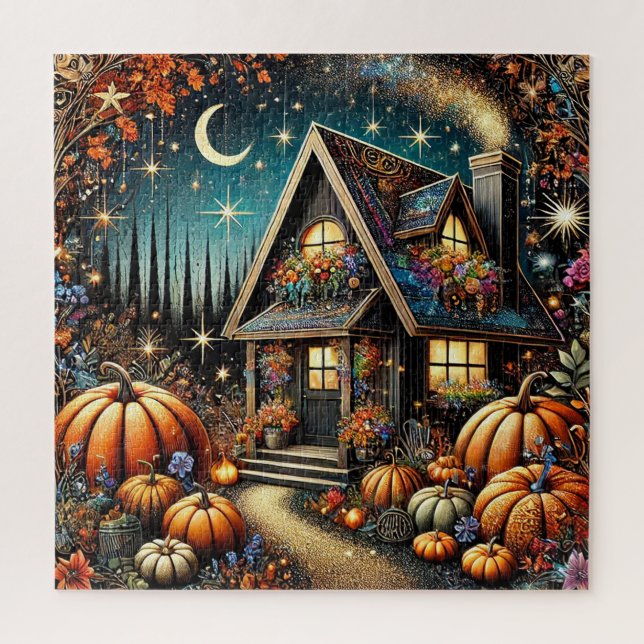 Puzzle Maisonnette Cosy Avec Des Citrouilles Festives (Vertical)