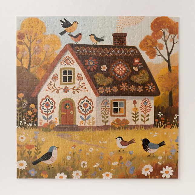 Puzzle Maisonnette d'art populaire Oiseaux Automne (Vertical)