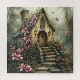 Puzzle Maisonnette de conte de fées avec fleurs roses