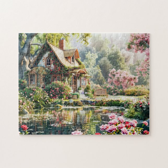 Puzzle Maisonnette fantaisiste avec rhododendrons et étan (Horizontal)