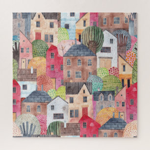 Puzzle Maisons Abstraites : Aquarelle Arrière - plan sans