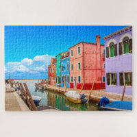 Maisons Burano Colorées Avec Bateaux Venise Italie
