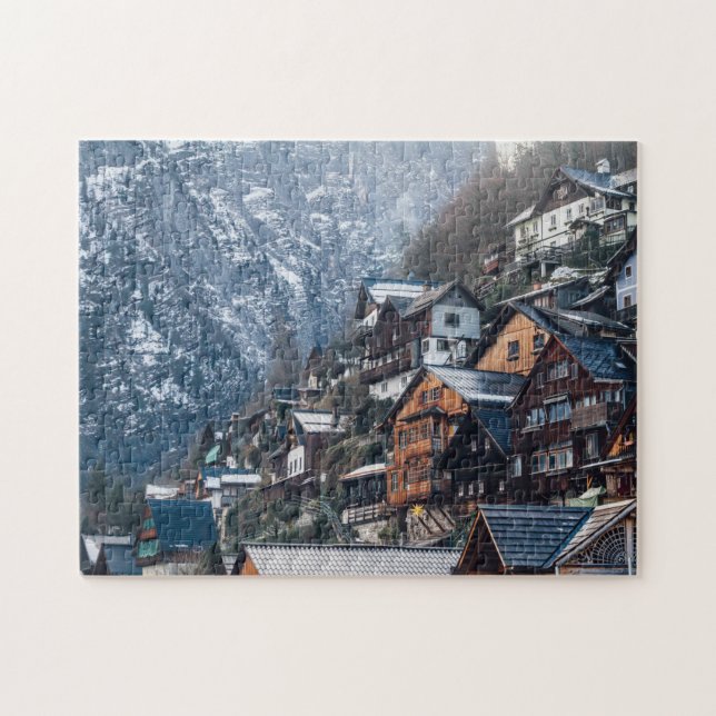 Puzzle Maisons construites dans la montagne neigeuse (Horizontal)