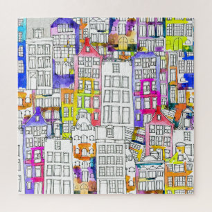 Puzzle Maisons d'Amsterdam : Aquarelle Motif sans couture