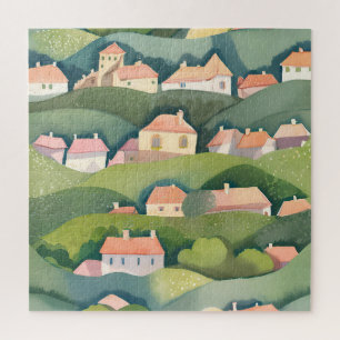Puzzle Maisons de montagne   Peinture aquarelle aérienne 