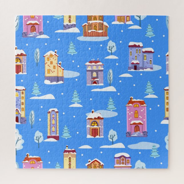 Puzzle Maisons d'hiver scandinave Motif de neige (Vertical)