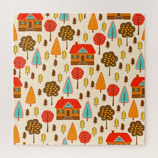 Puzzle Maisons Forest Vintage Motif sans couture (Vertical)