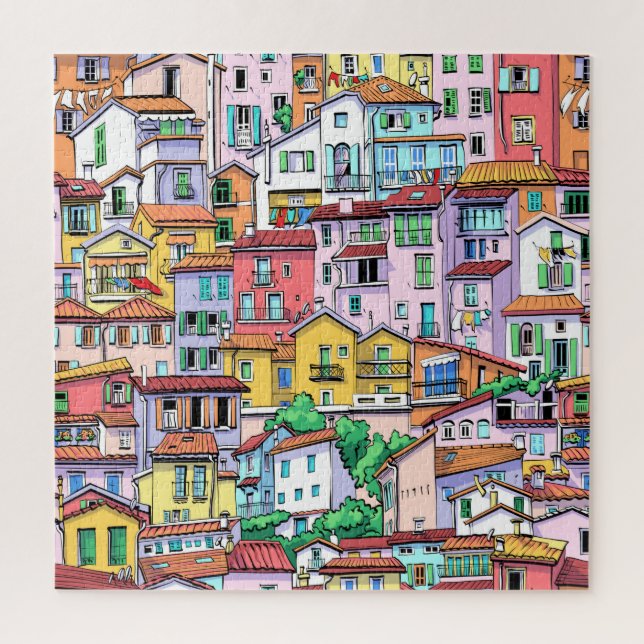 Puzzle Maisons Homes Colorful Cartoon Collage (Vertical)