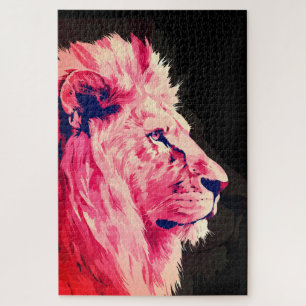 Puzzle Majesté Lion Rose sur Toile Noire