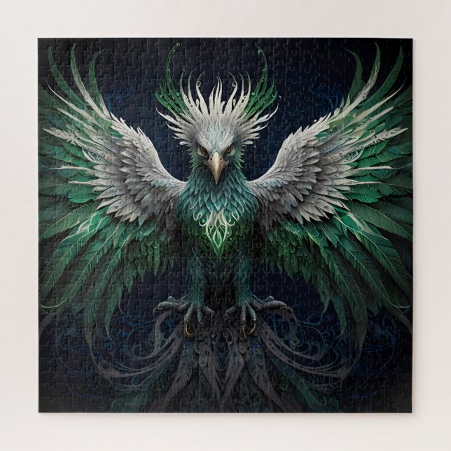 Puzzle Majestic Green & White Phoenix Bird (Vertical)