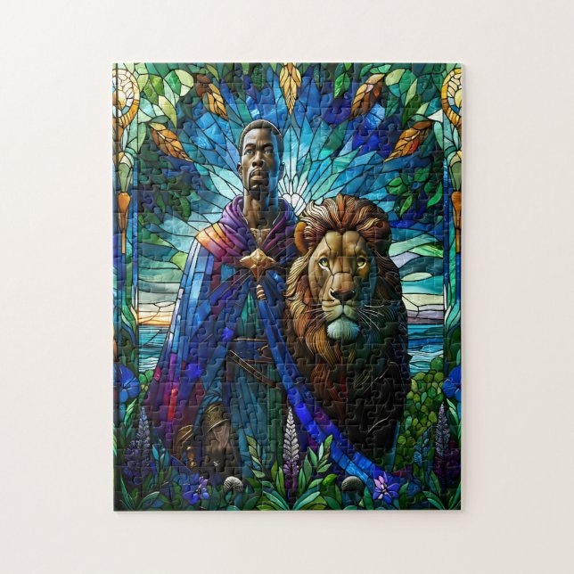 Puzzle Majestic Stained Glass Man with Lion (Vertical)