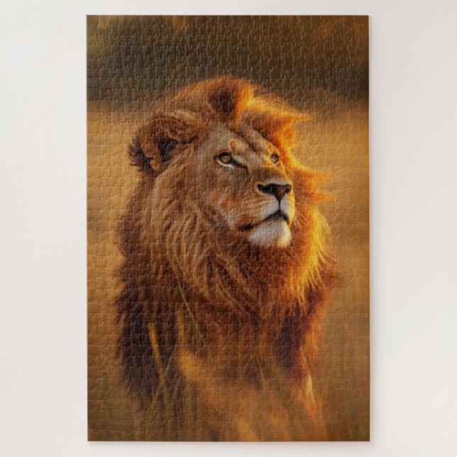 Puzzle majestueux du lion doré au coucher du solei (Vertical)