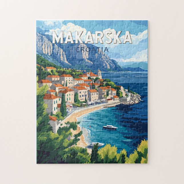 Puzzle Makarska Croatie Illustration Voyage Art Vintage (Vertical)