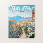 Puzzle Malaga Espagne Travel Art Vintage<br><div class="desc">Conception de voyage vectoriel rétro Málaga. Nichée le long des rives ensoleillées du sud de l'Espagne,  Malaga séduit les voyageurs par son mélange captivant d'histoire riche,  de culture vivante et d'une beauté naturelle à couper le souffle.</div>