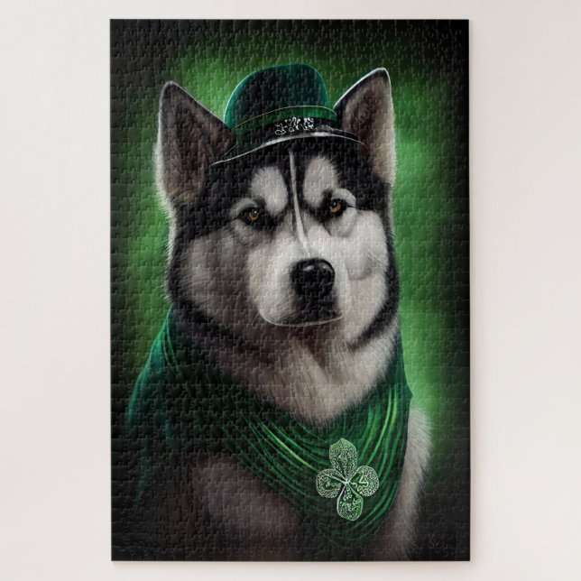 Puzzle Malamute d'Alaska en tenue de la Saint-Patrick (Vertical)