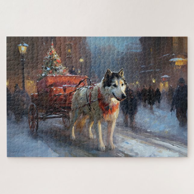 Puzzle Malamute d'Alaska Saison de Noël festive (Horizontal)