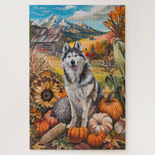 Puzzle Malamute de l'Alaska Récolte d'automne Thanksgivin