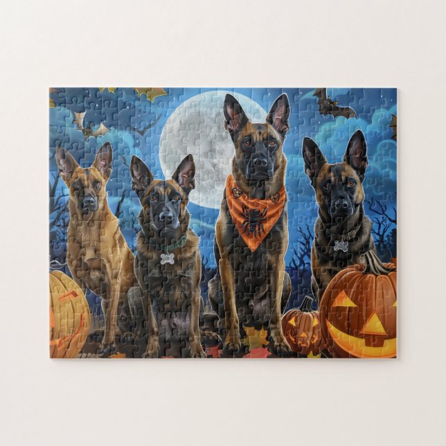 Puzzle Malinois belge Halloween effrayant (Horizontal)