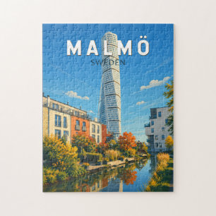 Puzzle Malmö Suède Illustration Voyage Art Vintage