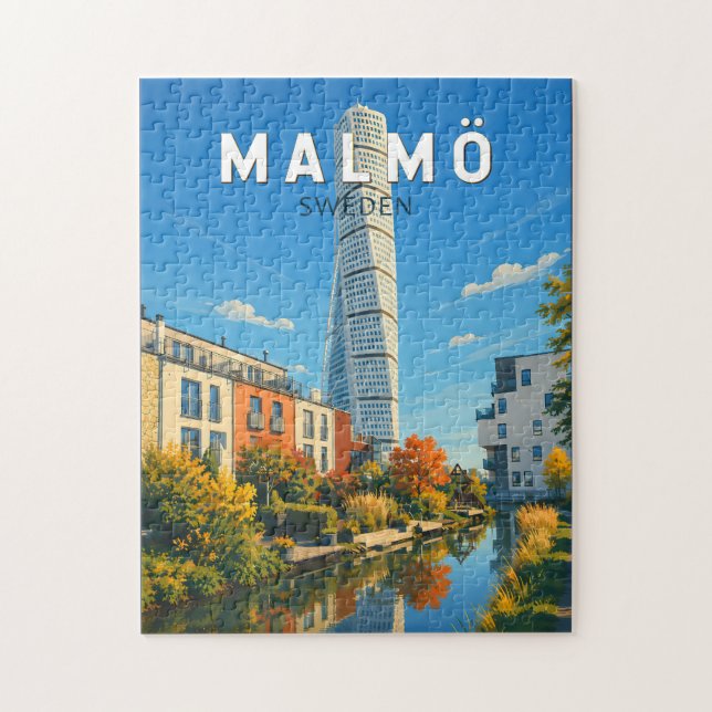 Puzzle Malmö Suède Illustration Voyage Art Vintage (Vertical)