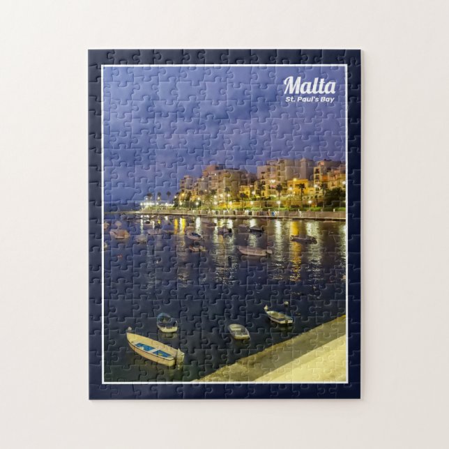 Puzzle Malta St. Paul's Bay By Night Mediterranean Island (Vertical)