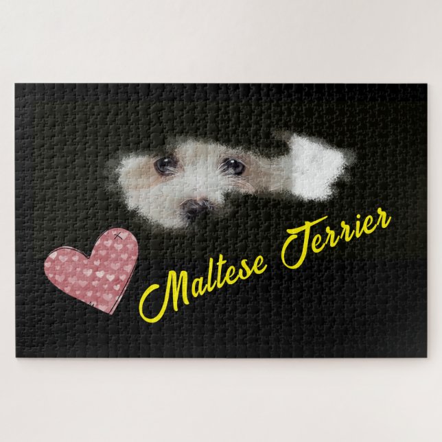 Puzzle Maltese Terrier Yeux Couleur solide 1000 pièce Jig (Horizontal)