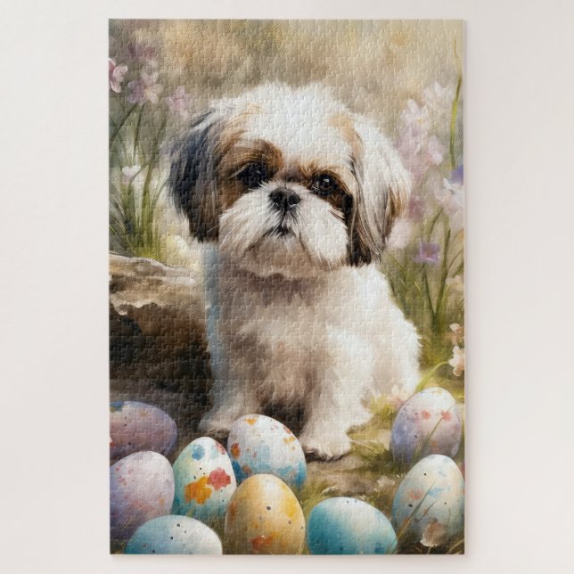 Puzzle Malti Tzu Chien avec Oeufs de Pâques Vacances (Vertical)