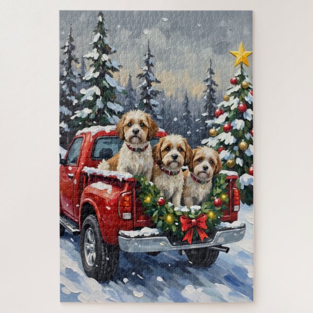 Puzzle Malti-Tzu Christmas Red Truck Holiday (Vertical)
