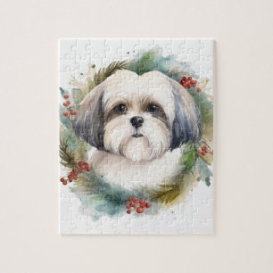 Puzzle Malti Tzu Christmas Wreath Festive Pup