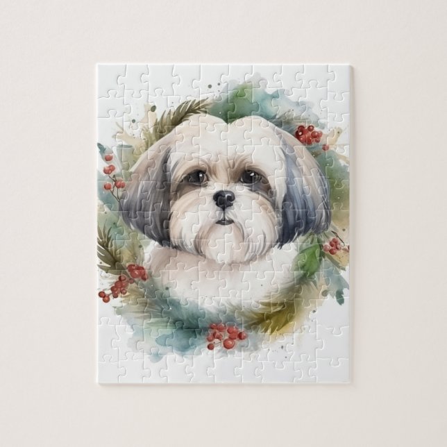 Puzzle Malti Tzu Christmas Wreath Festive Pup (Vertical)
