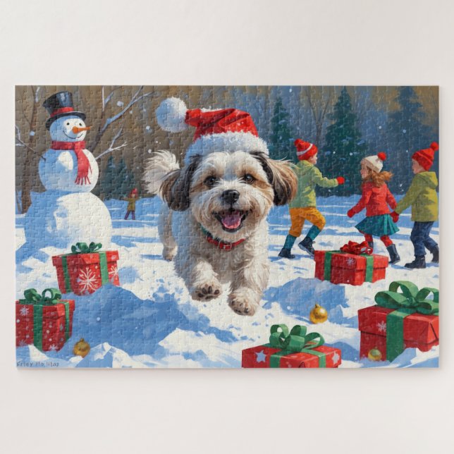 Puzzle Malti Tzu coule en neige avec le Casquette de Noël (Horizontal)