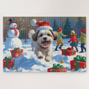 Puzzle Malti Tzu courant dans la neige avec un chapeau de