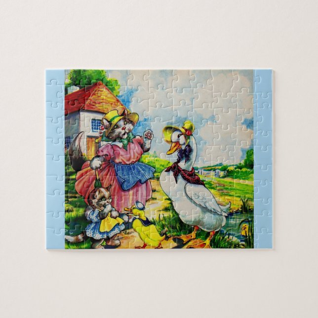 Puzzle mama kitty cat et baby kitty visit canards dans le (Horizontal)