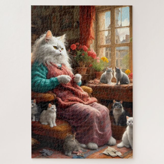 Puzzle Mama réaliste Whimsical Chat & Kittens (Vertical)