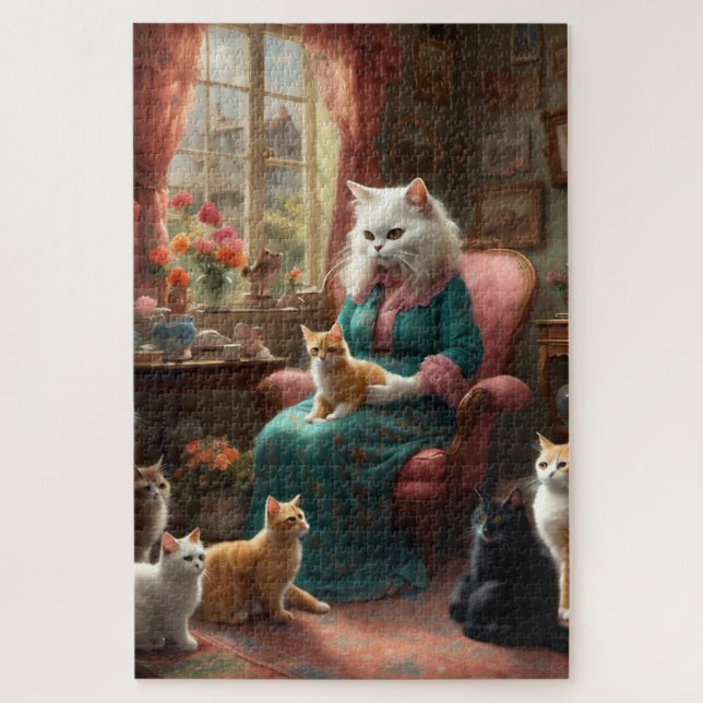 Puzzle Mama réaliste Whimsical Chat & Kittens (Vertical)