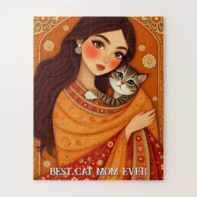 Puzzle Maman amoureuse de chats Photo orange (Vertical)