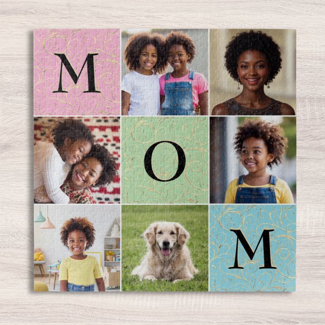 Puzzle Maman Photo personnalisée Collage 6 photos Carré (A jigsaw puzzle for Mom on Mother's Day, to customize with 6 of your own photos)