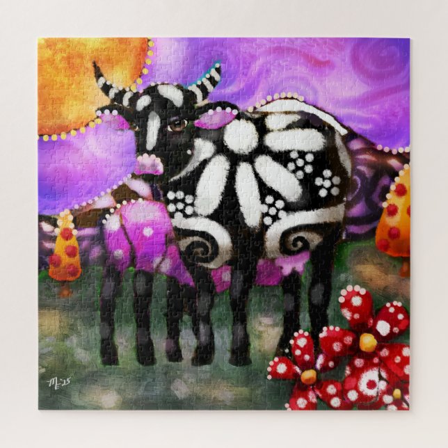 Puzzle Maman vache et bébé abstrait fantaisiste Funky Far (Vertical)