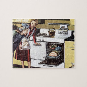 Puzzle Maman vintage dans la Cuisine de cuisine un jambon