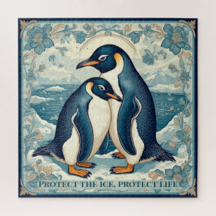 Puzzle Manchot Art Déco Couple de glace Oiseaux Floral Ne