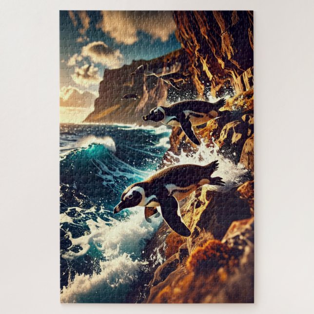 Puzzle Manchots Abstraits Plongeant - Plongeon Suréaliste (Vertical)