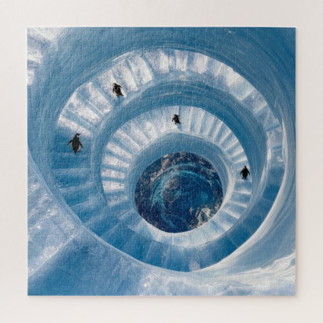 Puzzle Manchots sur un escalier en spirale d'iceberg (Vertical)