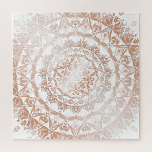 Puzzle Mandala blanc de damassé d'or rose