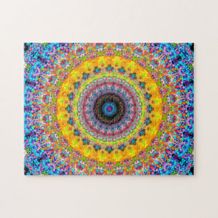 Puzzle Mandala bleu et jaune lumineux